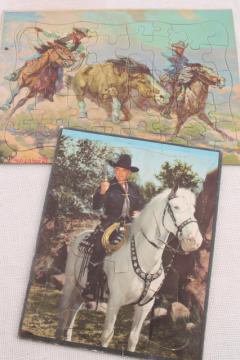 catalog photo of 1950s cowboy photo / art jigsaw puzzles, complete vintage children's tray puzzles 