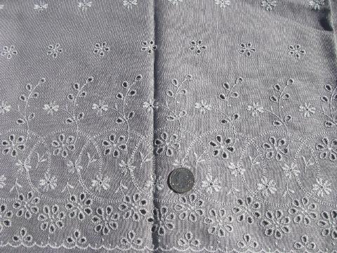 photo of 1950s pale grey / white eyelet lace border fabric, vintage broderie anglaise #1