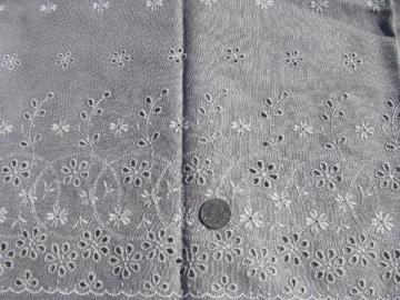 catalog photo of 1950s pale grey / white eyelet lace border fabric, vintage broderie anglaise