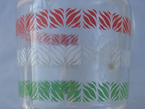 photo of 1950s swanky swigs vintage kitchen glass pitcher, red / green / white #2