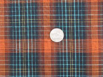 catalog photo of 1950's vintage 36'' cotton tan/gold/aqua plaid fabric, 7 yards