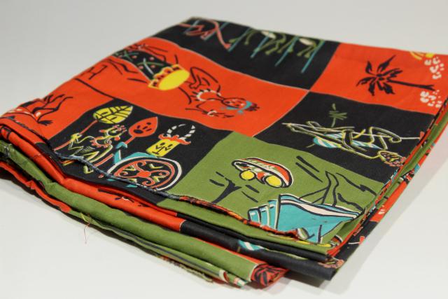 photo of 1950s vintage 36 wide cotton fabric, African tribal scenes stylized mid-century print #4