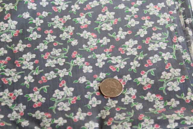 photo of 1950s vintage 36 wide cotton fabric, cherry blossom print on charcoal grey #1