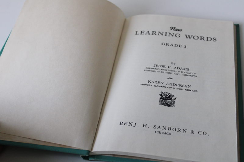 photo of 1950s vintage 3rd grade reading book, vocabulary reader New Learning Words school book  #2