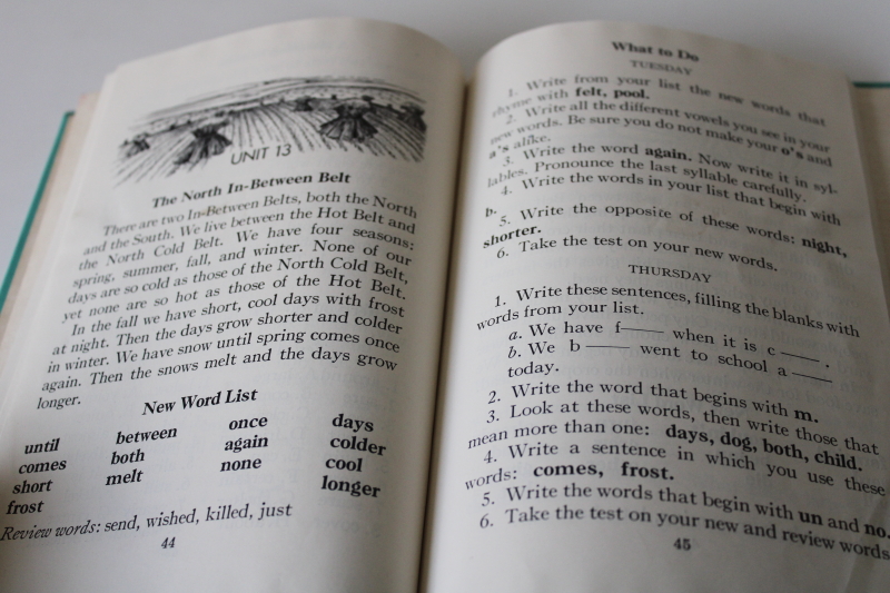 photo of 1950s vintage 3rd grade reading book, vocabulary reader New Learning Words school book  #4