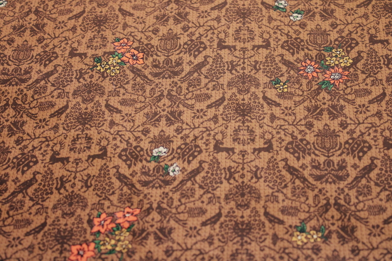 photo of 1950s vintage Bates cotton fabric, warm copper brown w/ William Morris style print #1