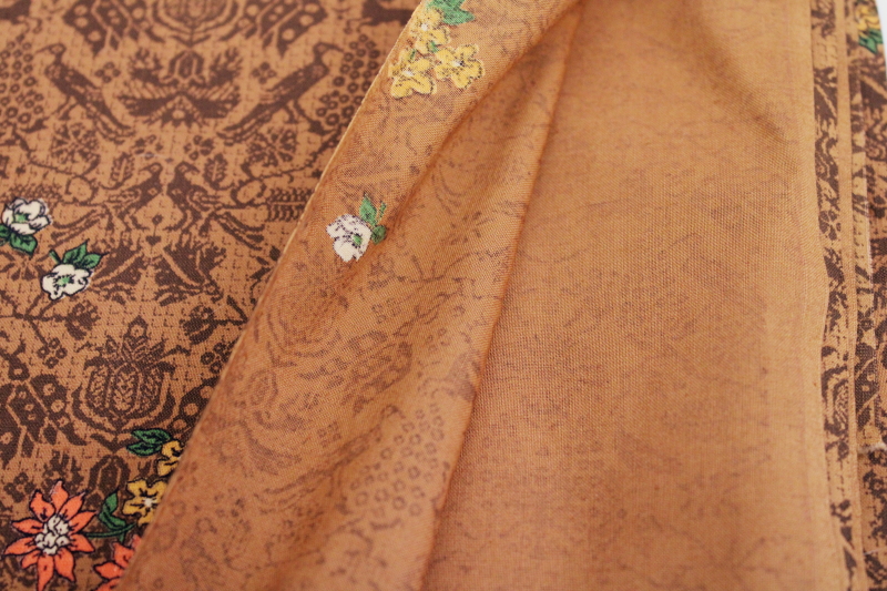 photo of 1950s vintage Bates cotton fabric, warm copper brown w/ William Morris style print #2