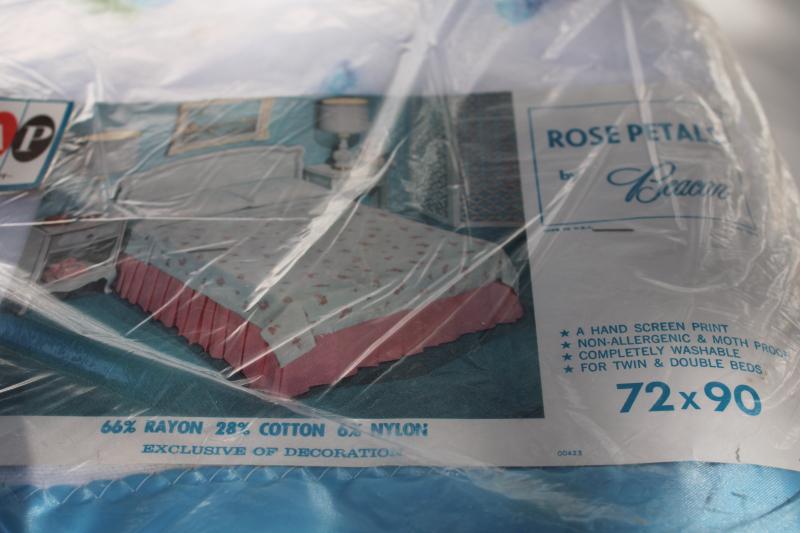 photo of 1950s vintage Beacon blanket mint in package, floral print rayon / cotton PermaNap label #2