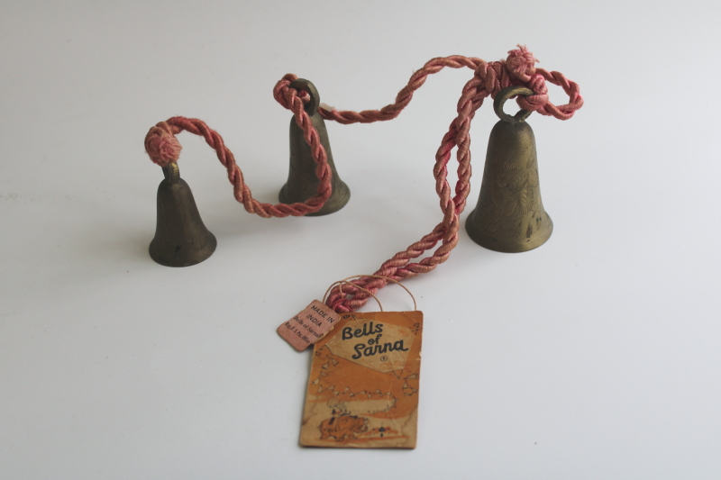 photo of 1950s vintage Bells of Sarna brass chime bell string w/ original paper tags  #1