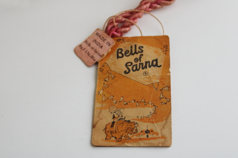 photo of 1950s vintage Bells of Sarna brass chime bell string w/ original paper tags  #2