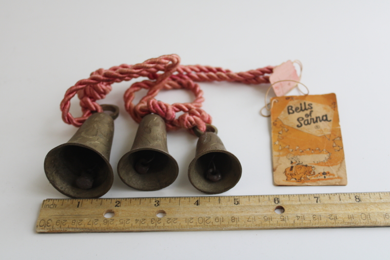 photo of 1950s vintage Bells of Sarna brass chime bell string w/ original paper tags  #5