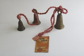 1950s vintage Bells of Sarna brass chime bell string w/ original paper tags 