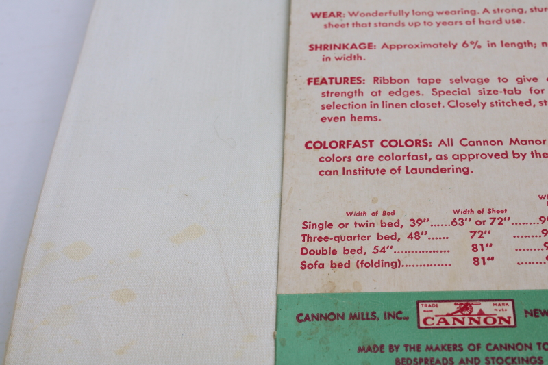 photo of 1950s vintage Cannon white cotton muslin flat sheet, original packaging mint green stripe & pink  #4