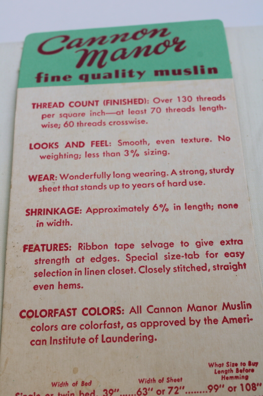 photo of 1950s vintage Cannon white cotton muslin flat sheet, original packaging mint green stripe & pink  #5