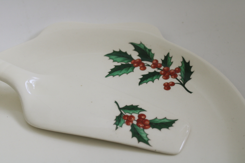 photo of 1950s vintage Christmas holly ceramic cake plate & server, Sears Harmony House china  #3