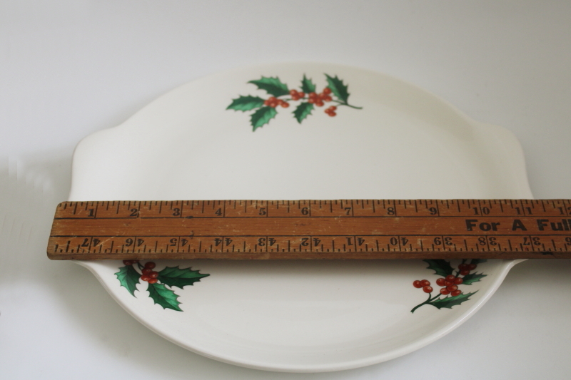 photo of 1950s vintage Christmas holly ceramic cake plate & server, Sears Harmony House china  #4