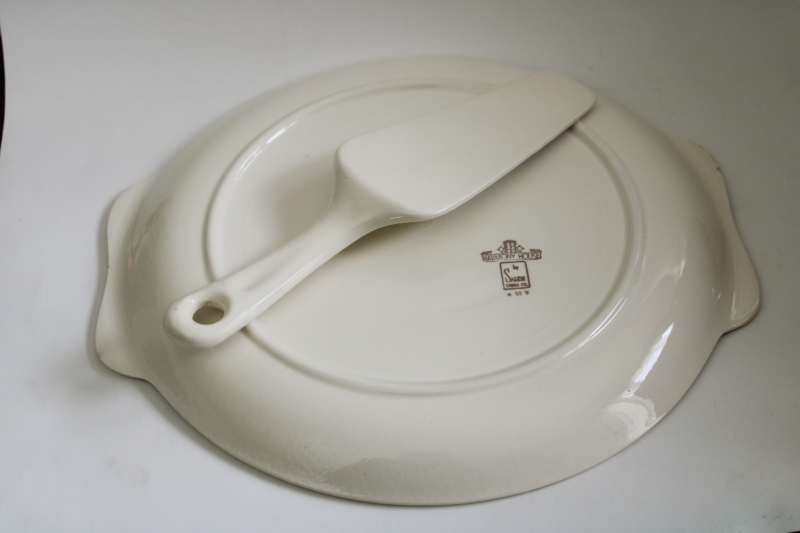 photo of 1950s vintage Christmas holly ceramic cake plate & server, Sears Harmony House china  #5