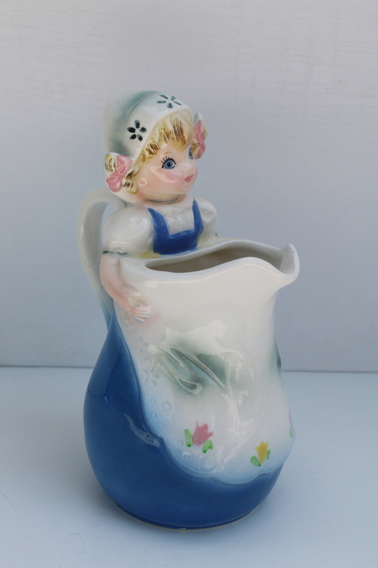 photo of 1950s vintage Dutch girl pitcher Lefton's foil label, made in Japan hand painted ceramic  #1