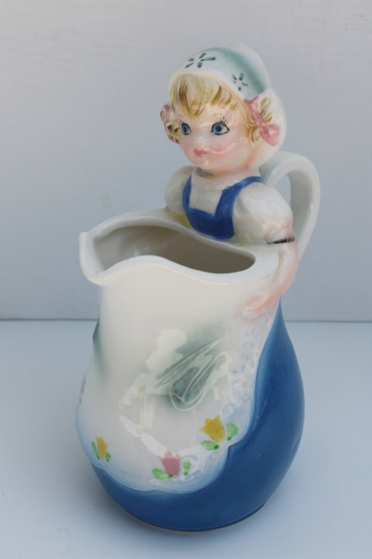 photo of 1950s vintage Dutch girl pitcher Lefton's foil label, made in Japan hand painted ceramic  #2