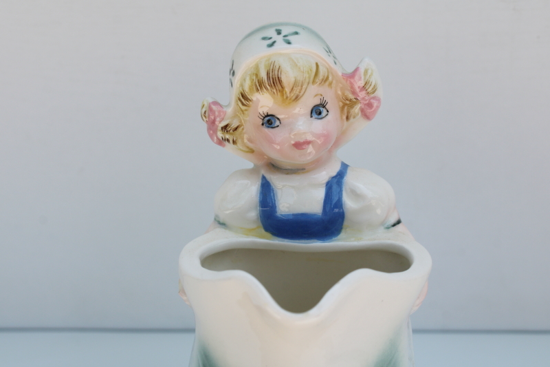 photo of 1950s vintage Dutch girl pitcher Lefton's foil label, made in Japan hand painted ceramic  #3