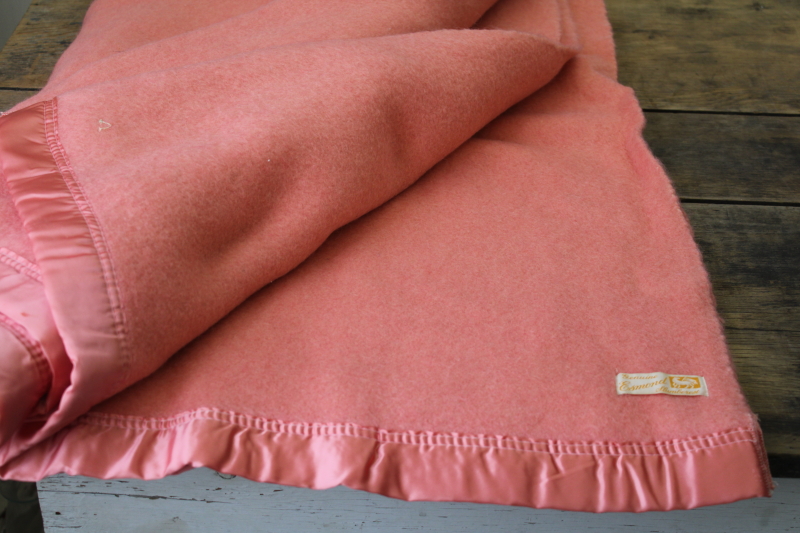 photo of 1950s vintage Esmond wool blanket never used, flamingo pink bed blanket soft & thick #1