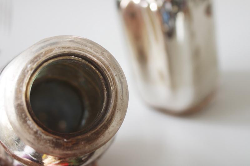 photo of 1950s vintage Forest Dairy embossed glass milk bottles, silver mercury glass #8