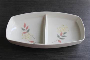 catalog photo of 1950s vintage Franciscan Springsong pattern serving bowl, divided dish mid century modern 