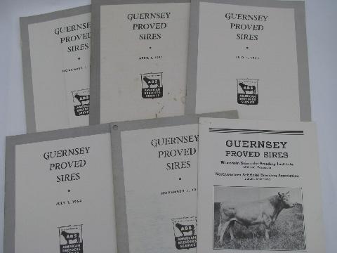 photo of 1950s vintage Guernsey sire pedigree catalogs, early AI breeding bulls, ABS #1