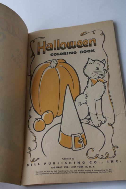 photo of 1950s vintage Halloween children's coloring book, black cat jack o'lantern cover art #3