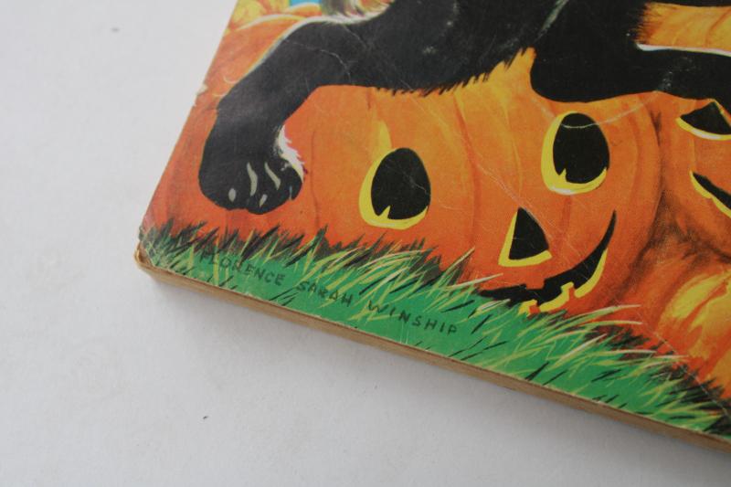 photo of 1950s vintage Halloween children's coloring book, black cat jack o'lantern cover art #6