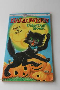 catalog photo of 1950s vintage Halloween children's coloring book, black cat jack o'lantern cover art