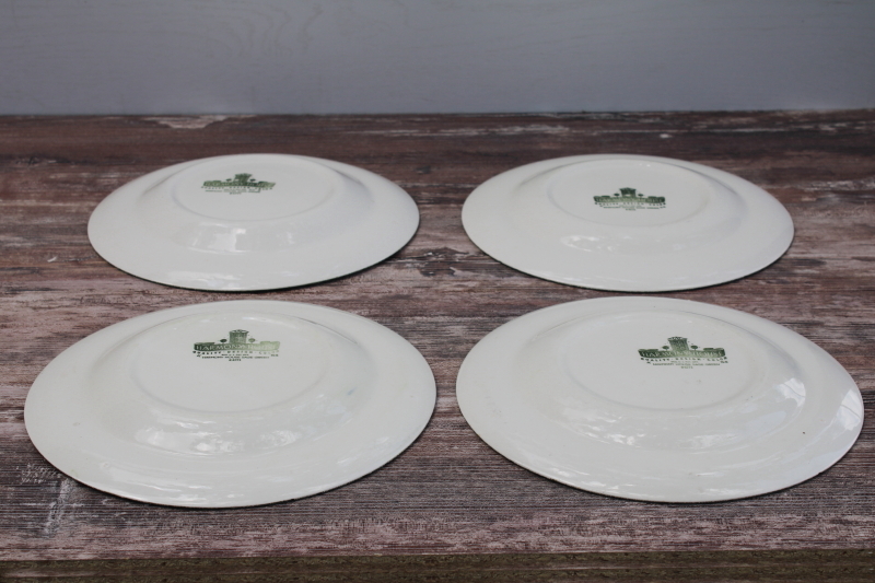 photo of 1950s vintage Harmony House Sage Green plaid pattern plates, Royal china green transferware #4