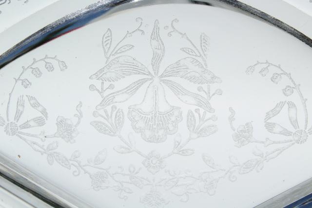 photo of 1950s vintage Heisey orchid etched glass, divided dressing bowl & relish dish #5