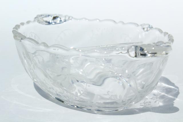 photo of 1950s vintage Heisey orchid etched glass, divided dressing bowl & relish dish #9