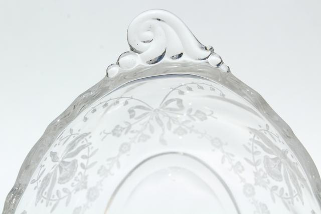 photo of 1950s vintage Heisey orchid etched glass, divided dressing bowl & relish dish #11