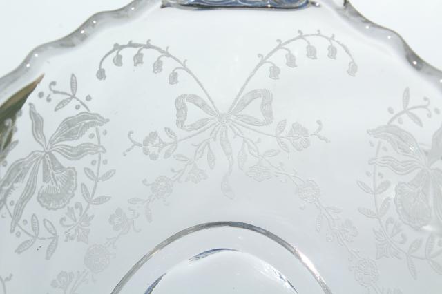 photo of 1950s vintage Heisey orchid etched glass, divided dressing bowl & relish dish #13