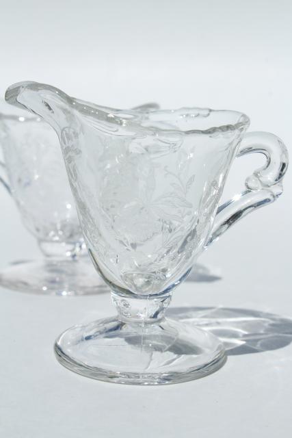 photo of 1950s vintage Heisey orchid etched glass mini cream pitcher & sugar bowl set #2