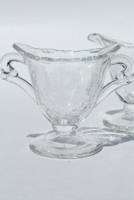 photo of 1950s vintage Heisey orchid etched glass mini cream pitcher & sugar bowl set #5