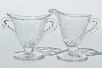 catalog photo of 1950s vintage Heisey orchid etched glass mini cream pitcher & sugar bowl set