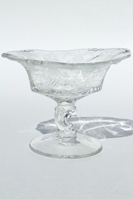 photo of 1950s vintage Heisey orchid etched glass, small compote, jelly dish or candy #1