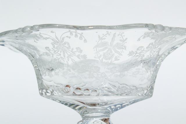 photo of 1950s vintage Heisey orchid etched glass, small compote, jelly dish or candy #2