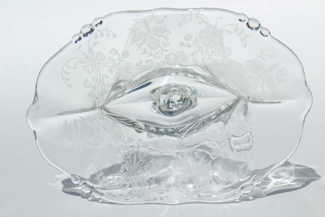 photo of 1950s vintage Heisey orchid etched glass, small compote, jelly dish or candy #6