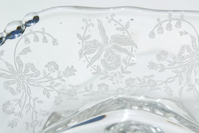 photo of 1950s vintage Heisey orchid etched glass, small compote, jelly dish or candy #7