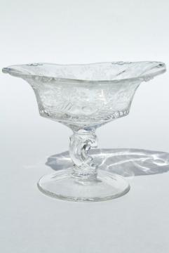 1950s vintage Heisey orchid etched glass, small compote, jelly dish or candy