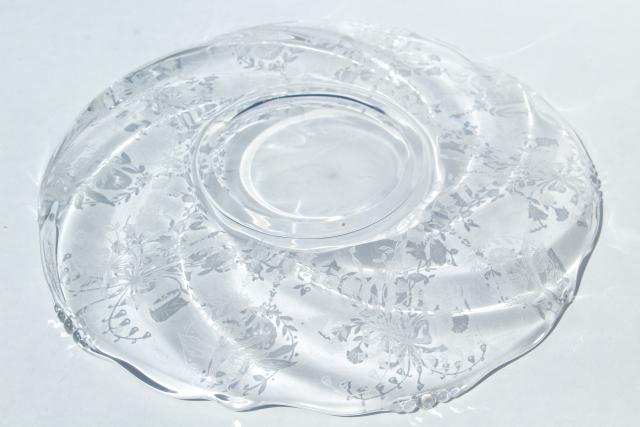 photo of 1950s vintage Heisey orchid etched glass, two piece cheese & crackers set, plate & pedestal dish #3