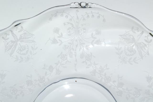 photo of 1950s vintage Heisey orchid etched glass, two piece cheese & crackers set, plate & pedestal dish #4