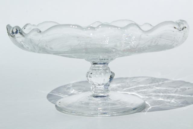 photo of 1950s vintage Heisey orchid etched glass, two piece cheese & crackers set, plate & pedestal dish #7