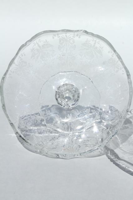 photo of 1950s vintage Heisey orchid etched glass, two piece cheese & crackers set, plate & pedestal dish #8