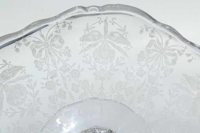 photo of 1950s vintage Heisey orchid etched glass, two piece cheese & crackers set, plate & pedestal dish #9