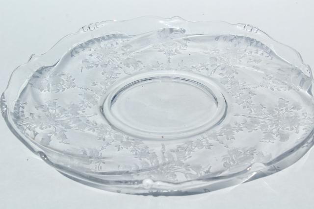 photo of 1950s vintage Heisey orchid etched glass, two piece cheese & crackers set, plate & pedestal dish #12